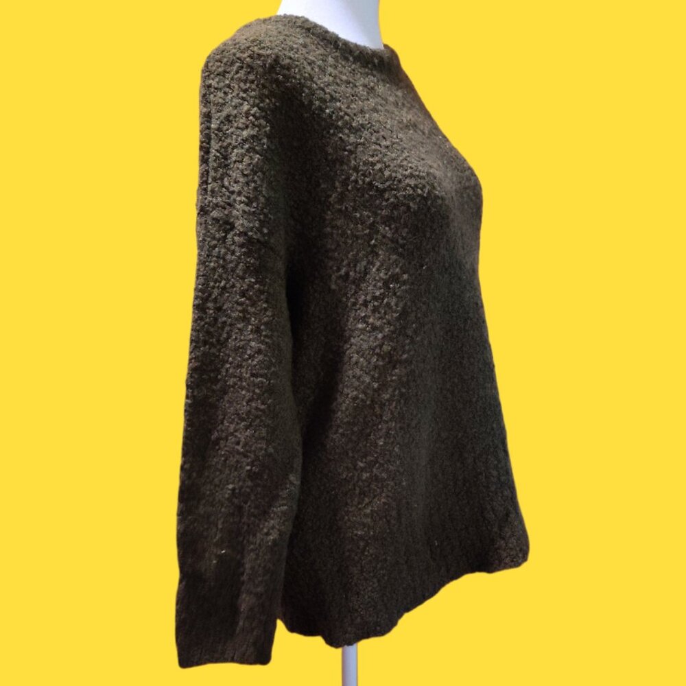 Pure J Jill S Brown Boucle Knit Pullover Tunic-Length Drop Shoulder Sweater  SM